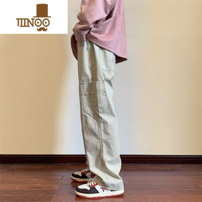 YANXU日系休闲工装裤男夏季港风潮流宽松直筒口袋款阔腿复古运动裤子潮
