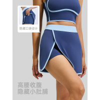 线形瑜伽短裙假两件防走光内置口袋健身运动裙