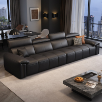 苏宁家装意式极简真皮沙发头层牛皮客厅简约现代轻奢直排大黑牛沙发