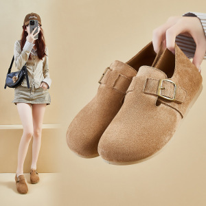 内增高全包勃肯鞋秋季款新款女懒人乐福鞋单鞋复古休闲