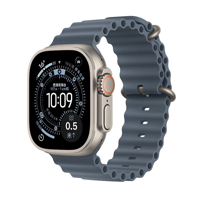 Apple Watch Ultra3 蜂窝 49毫米原色钛金属表壳 铁锚蓝色海洋表带