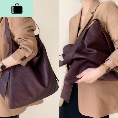 简约单肩包大包包女大容量慵懒风软皮托特包休闲酒红色懒人妈咪包NEW LAKE女斜挎包