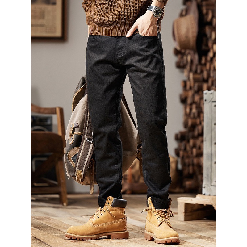 弹力牛仔裤男款高端黑色百搭休闲裤男士修身直筒潮男裤子_396