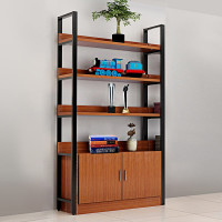 货架钢木书架带柜门简易置物架客厅储物柜展示架多层组合化妆柜5层长120*30*182带柜(可定制尺寸颜色)