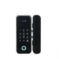 办公室玻璃门指纹锁免开孔密码锁单双门有无框智能全自动电子门锁 考勤指纹一体机 银色 双门有框