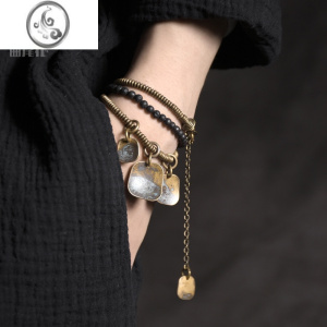 JiMi原创设计师火山石复古铜手串男饰品欧美街头休闲女多层手链 均色