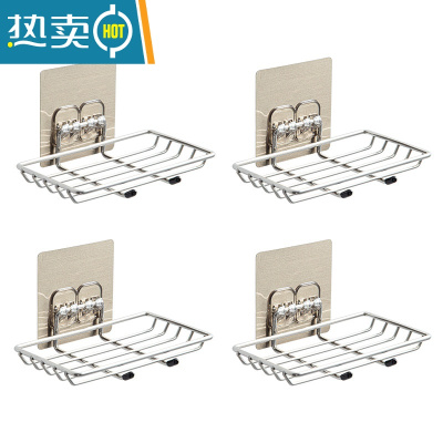 敬平304不锈钢免打孔沥水肥皂盒卫生间双层家用浴室大号壁挂式香皂架 金色贴4个装