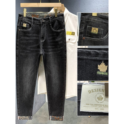 高端欧货男士牛仔裤春秋印花刺绣修身长裤潮牌百搭直筒裤男款