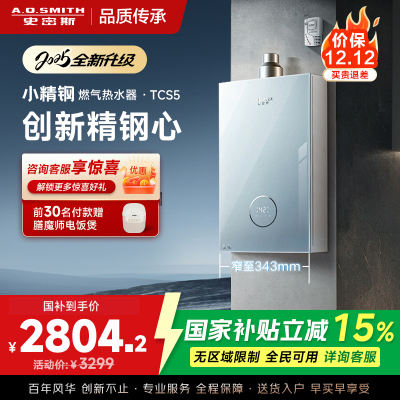 史密斯佳尼特[小精钢TCS5]13升精钢燃气热水器 国家补贴 JSQ26-TCS5 安全守护 持久恒温大水量 新品