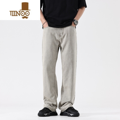 YANXU2023新式牛仔裤男复古宽松直筒阔腿垂感浅色ins风休闲潮流裤子