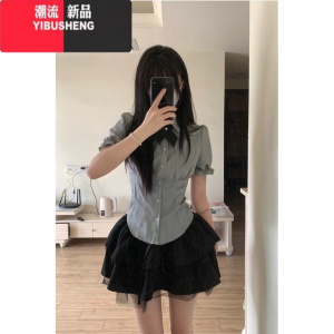 YIBUSHENG小个子学院风套装连衣裙季纯欲辣妹蕾丝半身裙JK制服衬衫两件套