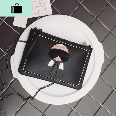 2020新款女包老佛爷手拿包铆钉手包信封包大容量手抓包单肩斜挎包NEW LAKE 黑色女手包