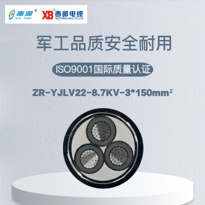 秦源牌ZR-YJLV22 8.7KV 3*150mm²铝芯钢带铠装阻燃电力电缆 元/米 定制商品 联系客服