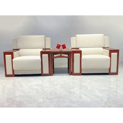 誉卓远 办公室实木框架沙发中式接待贵宾会客沙发布艺沙发组合 1+1+茶几