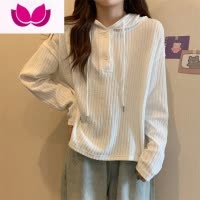 七斓大码女装长袖连帽t恤女春季新款胖mm遮肚子显瘦微胖正肩上衣藏肉