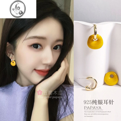 JiMi赵露思同款耳环2023春夏新款彩色滴釉耳饰简约气质银针耳钉网红潮