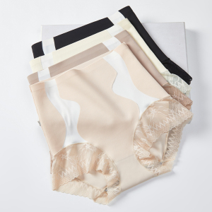 猫人收腹内裤女士冰丝高腰收小肚子提臀塑形蕾丝性感短裤 [2条装]