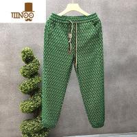 YANXU高品质字母印花裤子男束脚休闲裤2023秋季新款男士九分裤