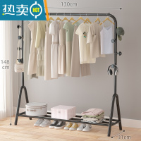 敬平晾衣架落地杆家用卧室晾衣杆折叠挂衣服架子凉衣架晒衣架简易单杆 ⭐️[升级置物]130cm黑色8️⃣钩3杆 大