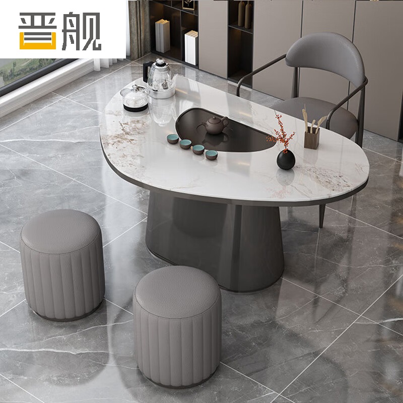 晋舰岩板茶桌椅组合现代家用阳台简约茶桌办公室泡茶桌1.4桌1主椅2凳