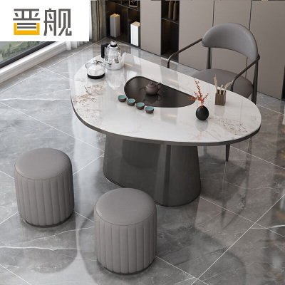 晋舰岩板茶桌椅组合现代家用阳台简约茶桌办公室泡茶桌1.4桌1主椅2凳