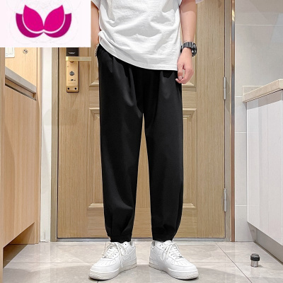 七斓冰丝裤子韩版潮流ins宽松九分休闲裤男士夏季薄款百搭束脚哈伦裤