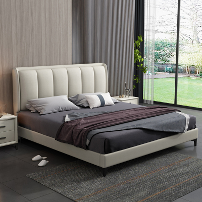 奶油风布艺床科技布床网红轻奢婚床主卧室家用实木双人床现代简约