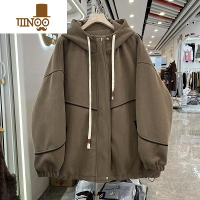 YANXU300斤大码欧货休闲连帽撞色夹棉外套男女加厚简约宽松上衣男