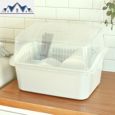 装碗筷收纳盒带盖放碗箱厨房沥水碗架特大餐具碗碟置物架塑料碗柜 三维工匠