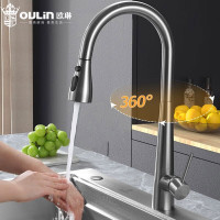 欧琳(OULIN)厨房水龙头抽拉洗菜盆龙头冷热水可旋转龙头 铜主体L101