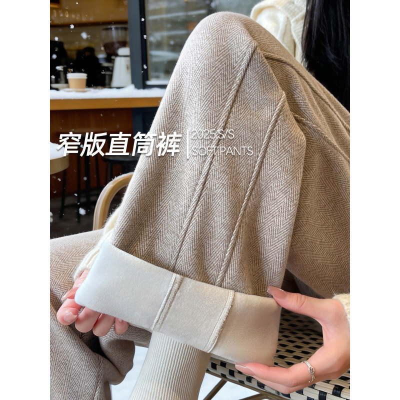 窄版羊毛呢裤子女新款秋冬加绒加厚小个子休闲显瘦垂感阔腿裤