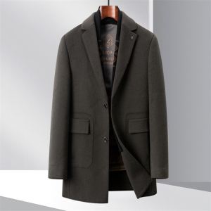 花花公子品牌可拆卸羽绒内胆男士双面羊毛呢外套加厚中长款中年男装外套冬