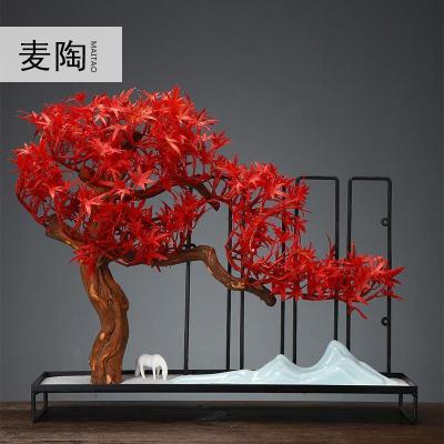 美帮汇玄关装饰品样板间软装摆件仿真新中式迎客松盆景绿植客厅酒店家居