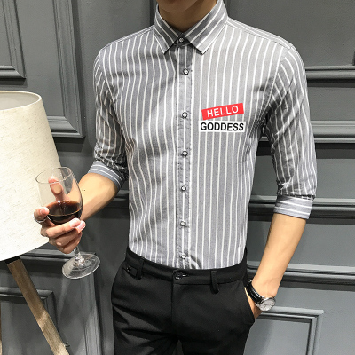 华中铭(HUAZHONGMING)2021春夏季新款男士衬衫男装七分袖衣服100棉吸汗透气时尚潮流百搭免烫衬衣