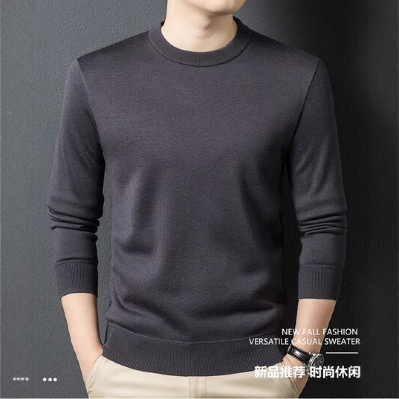 高档网红同款圆领毛衫秋冬新款厚款纯色针织毛衣男重磅