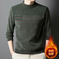 男式加绒上衣中年男士加厚打底衫圆领一体绒毛衣雪尼尔针织衫男装