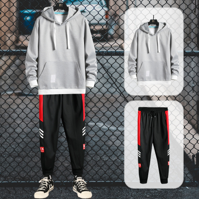 狮臣SHICHEN2020年秋季新款男士连帽套装休闲男运动两件套卫衣套装修身青少年男套装运动套装男装TZ1010浅灰色M