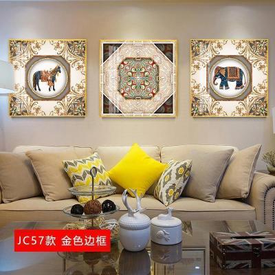 欧式挂画客厅沙发背景墙画简欧壁画简约 jc57(金色边框) 40*60cm三联套装(建议1.8-2.5米沙发)铝合金框+