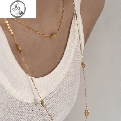 JiMi不褪色钛钢猪鼻子超长锁骨链小众设计感气质简约毛衣链可双层项链