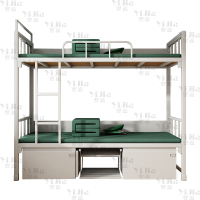 翌嘉 制式营具双人床营房宿舍铁架床双层高低床上下铺钢制组合床公寓床含床下柜