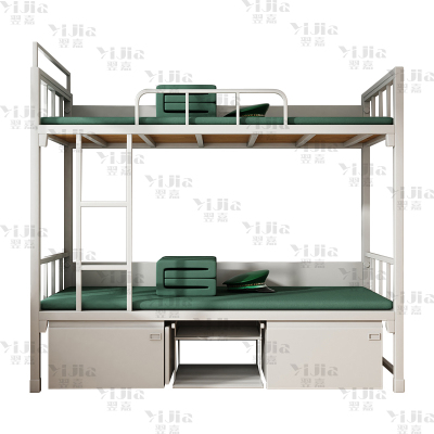 翌嘉 制式营具双人床营房宿舍铁架床双层高低床上下铺钢制组合床公寓床含床下柜