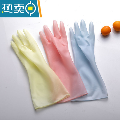 敬平新款夏季洗碗手套女薄款防水耐用家务厨房洗菜洗衣服橡胶乳胶塑胶 果冻颜色随机3双 L