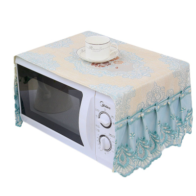 美的微波炉罩子布艺盖布格兰仕烤箱套防尘防油帘蕾丝厨房家用盖巾通用尺寸33*95cm-彼岸花开-绿