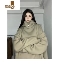 YANXU美式复古拉链高领卫衣男秋季新款设计感小众纯色潮牌连帽外套