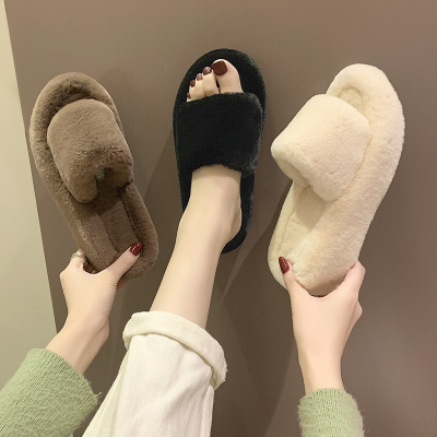 Ideamini可爱毛毛拖鞋女外穿2021年秋季新款平底室内居家绒毛拖一字棉拖鞋