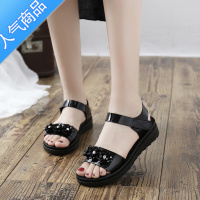 SUNTEK中年女士夏季平底百搭厚底坡跟时尚软底中跟2023新款防滑妈妈凉鞋