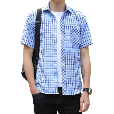 吉普战车2021年夏季新款男士衬衫男商务休闲时尚格子短袖衬衫男士中青年工装衬衣男士外套寸衫大码男装百搭潮款-1