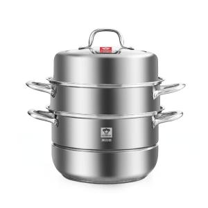 康巴赫(KBH)蒸锅不锈钢蒸笼大容量复合底汤锅蒸煮两用锅三层高盖30cm