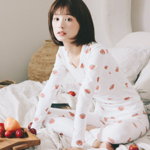 秋衣秋裤女纯棉套装少女印花棉毛衫女童学生内穿女士保暖内衣裤