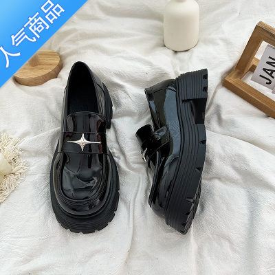 SUNTEK英伦风复古星星乐福鞋女2023夏季新款黑色大头百搭增高厚底小皮鞋